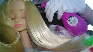 ASMR doll hair play brushing lots of brushing