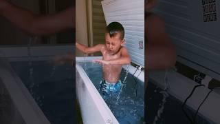 Kid takes his first cold plunge like a boss. 39° dunk! #icebath #coldplunge #wimhof #coldtherapy 