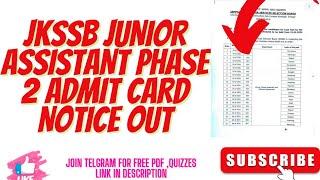 JKSSB JUNIOR ASSISTANT PHASE 2 ADMIT CARD NOTICE OUT