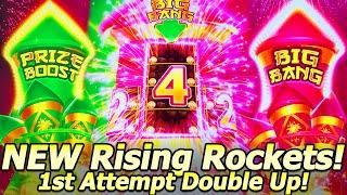 NEW Rising Rockets Emperor Slot Machine! 1st Attempt Double Up with Quadruple Reelsets in Las Vegas!
