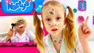 Nastya pretends that she has a sticker pox and goes to Dad. Useful stories for children