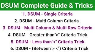 How to use DSUM in Excel | DSUM with multiple criteria | DSUM Explained | DSUM Tricks and Tips