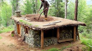 Building House with STONES and LOGS in the Forest | Start to Finish by ‪@bogdanintheforest4382‬