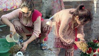 Washing My Artificial Flower _ Village Woman Daily Routine Work _ Desi Aunty Hot Vlog _Cleaning Vlog