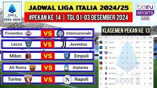 Jadwal Liga Italia 2024 Pekan 14~Fiorentina vs Inter Milan~Klasemen Serie A 2024/2025 Terbaru~Live