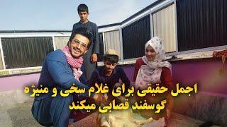 اجمل حقیقی برای غلام سخی و منیژه گوسفند قصابی میکند