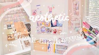 aesthetic desk makeover + desk tour // new desk setup! organizing stationery