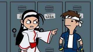 Chizuru yells at Shingo (a KOF cartoon)