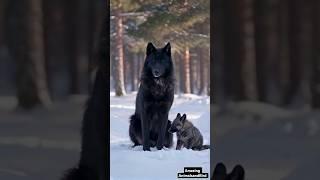 Majestic Snow Black Wolf Bonding with Its Adorable Cub | Rare Wildlife Moment in Snowy Forest