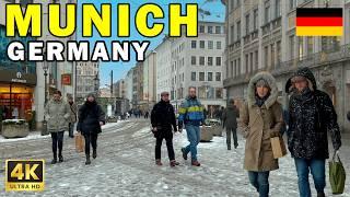 4K-Spaziergang durch München: Stadtrundgang im Schnee | HDR 60 fps