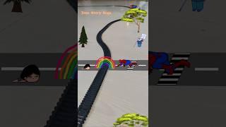 Spiderman is trying to hide behind the rainbow  and the train is approaching fast | Spider Videos