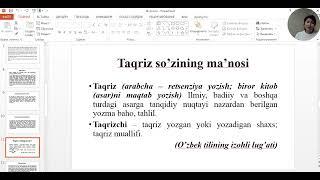 Ilm sari yo'l.Grammatik mavzu:Taqriz matni,uning tuzilishi va ifoda materialining xususiyatlari