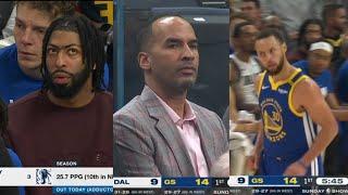 Nico Harrison & Anthony Davis look intense watching Steph Curry & Jimmy Butler fool around!