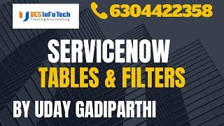 ServiceNow Tables & Filters explained in detail by Uday Gadiparthi .Contact us at 6304422358