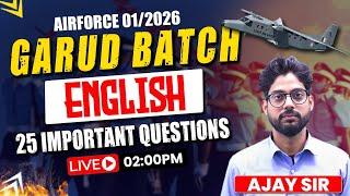 20 Most Important Questions of English for Air Force 01/2026 Exam | Garud Batch | Airforce Coaching