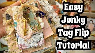 Easy NO SEW Junky Tag Flip Tutorial / Easy Craft / How to Make Junk Journal Tags / Beginner Friendly