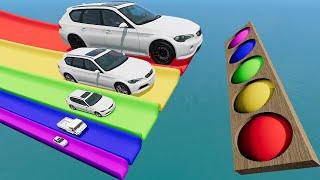 Big and Small Car vs Slide Colors with Portal Trap - Cars vs Rails - BeamNG.Drive #4