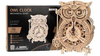 ROKR Owl Clock Mechanical Gears (Wood Model Puzzle)