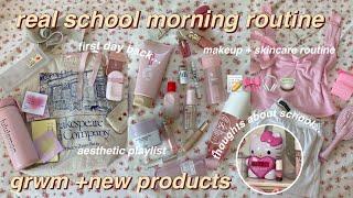 ⭐️ realistic grwm for school (1st day) | 5am morning routine + new makeup, skincare, viral products