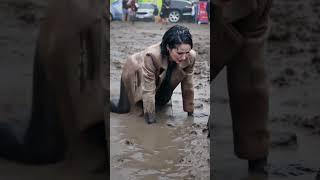 Fur coat in the mud, a elegant wetlook lady #furcoat #wetlook #muddygirl #wetsuit #beauty #foryou