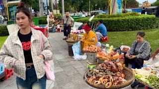 Cambodia Tour 2024 !  Walking Tour 4K - Evening Exploring Phnom Penh & Street Food @ Riverside