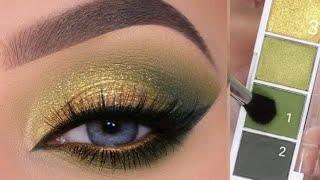 Golden Green Eye Makeup Tutorial for Brown Eyes | parrot color eyes makeup