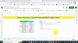 Remove duplicates in Google Sheets keeping the original values