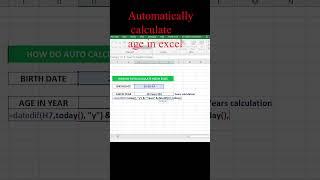 Automatically Calculate Age in Excel |  #shortsbeta #shortsfeed  #shorts