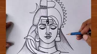 How to draw Shiva Parvati half face // Shiva Parvati drawing // Ardhnareshear drawing // Mahadev