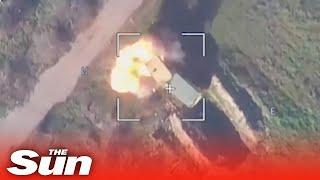 Russian drones blow up Ukrainian military vehicles with deadly airstrikes