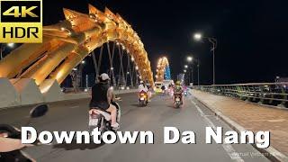 4K HDR | Downtown Da Nang at Night | City Tour | Vietnam 2023 - With Binaural Sound