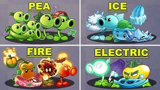 4 Team Plant PEA vs FIRE vs ELECTRIC vs ICE - Who Will Win? - PvZ 2 Battlez - V10.1.3