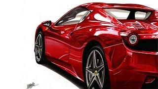 Realistic Car Drawing - Ferrari 458 Spider - Time Lapse