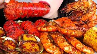 ASMR SEAFOOD BOIL MUKBANG LOBSTER TAIL, SHRIMP, CRAB, ABALONE, SAUSAGE, CORN, POTATOES EATING SOUNDS