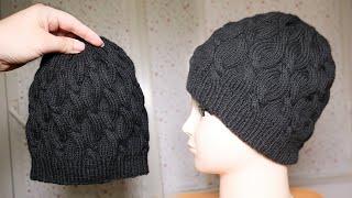 Шапка с косами спицами  Cable hat knitting pattern 