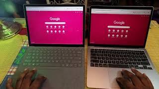 Chrome Web Browser on MicroSoft Surface Laptop 3 vs Apple MacBook Air M1 Opening Web Pages