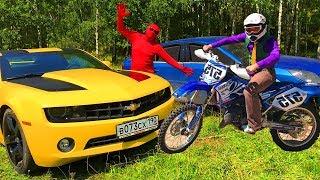 Motorcyclist Mr. Joe on Broken Corvette VS Chevy Camaro w/ found Opel Vectra OPC for Kids