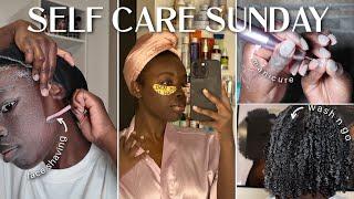 Self Care Sunday with me: hair removal, at home manicure, wash day, everything shower + more