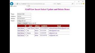how to insert update delete data in gridview in asp.net using c#