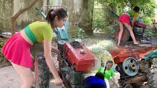 Single girl: repairing and restoring tractor wheels, plows | recycling engines