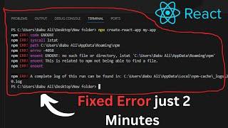 How To Fix npx create-react-app my-app Error In React js In hindi #reactjs