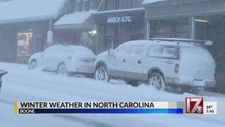 Snow falls in NC mountains in Boone