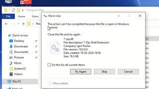 Fix The action can't be completed because the file is open in windows explorer windows 10