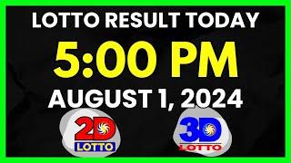 Lotto Result Today 5PM August 1, 2024 Swertres EZ2 PCSO Lotto Draw