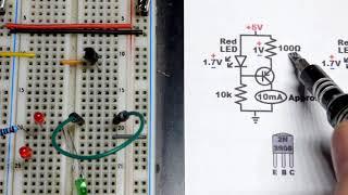 10mA PNP BJT Current Source Set With Red LED Regulator and 100 Ohms