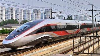 350kph Non-Stop through a station! Incredible Futuristic Chinese High Speed Rail Train at FULL SPEED