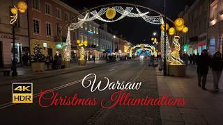 Warsaw Christmas Illuminations Walk 2024 | Magical 4K HDR Holiday Lights in Poland 