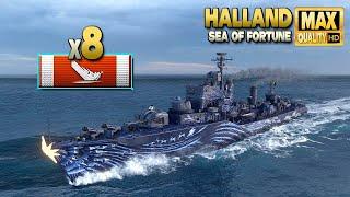 Destroyer Halland: 8 ships destroyed on map "Sea of Fortune" - World of Warships