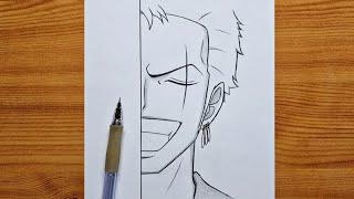 How to draw Zoro [ One Piece ] || Zoro half face step by step || easy anime ideas for beginners