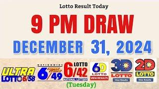 Lotto Result Today 9pm December 31, 2024 PCSO